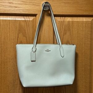 Coach Zip Top Tote in Light Sage/Silver Hardware
